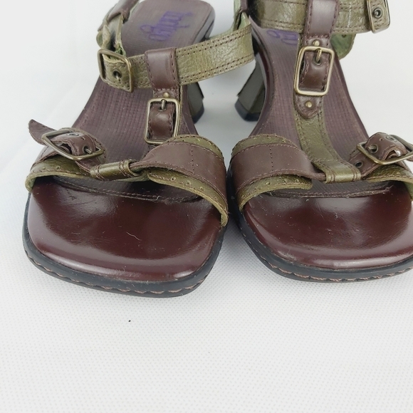 CLARKS INDIGO olive green leather sandals square heel size 8M ajustable … - Picture 4 of 11